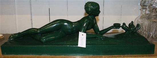 Art Deco painted plaster model of a girl feeding doves signed Geo Maxim(_)